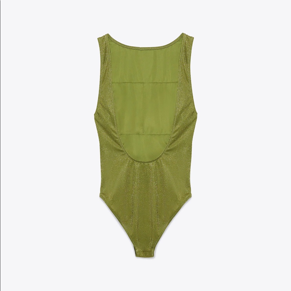 SHINY-EFFECT SWIMSUIT TRF LOW CUT BACK LIGHT KHAKI - Picture 6 of 7